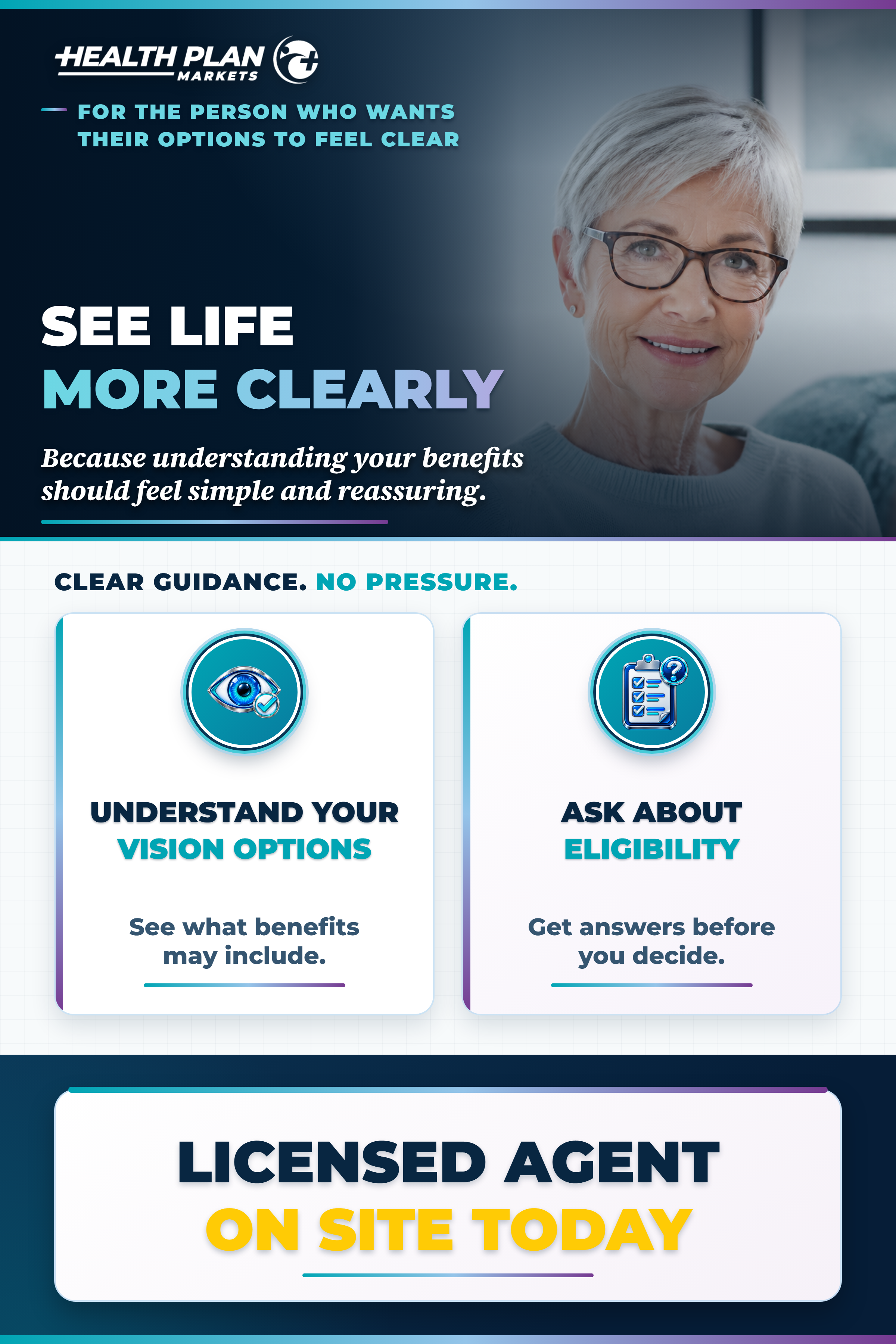 See Life More Clearly vision benefits A-frame sign.
