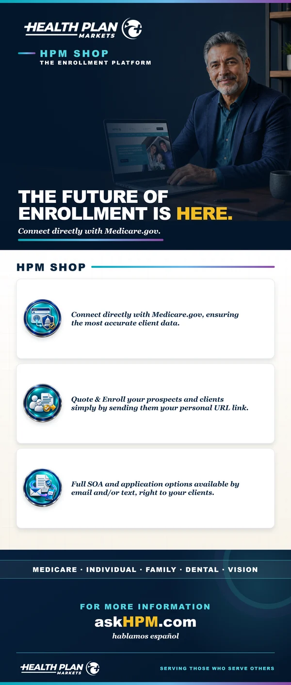 Original branded HPM Shop enrollment-platform retractable banner.