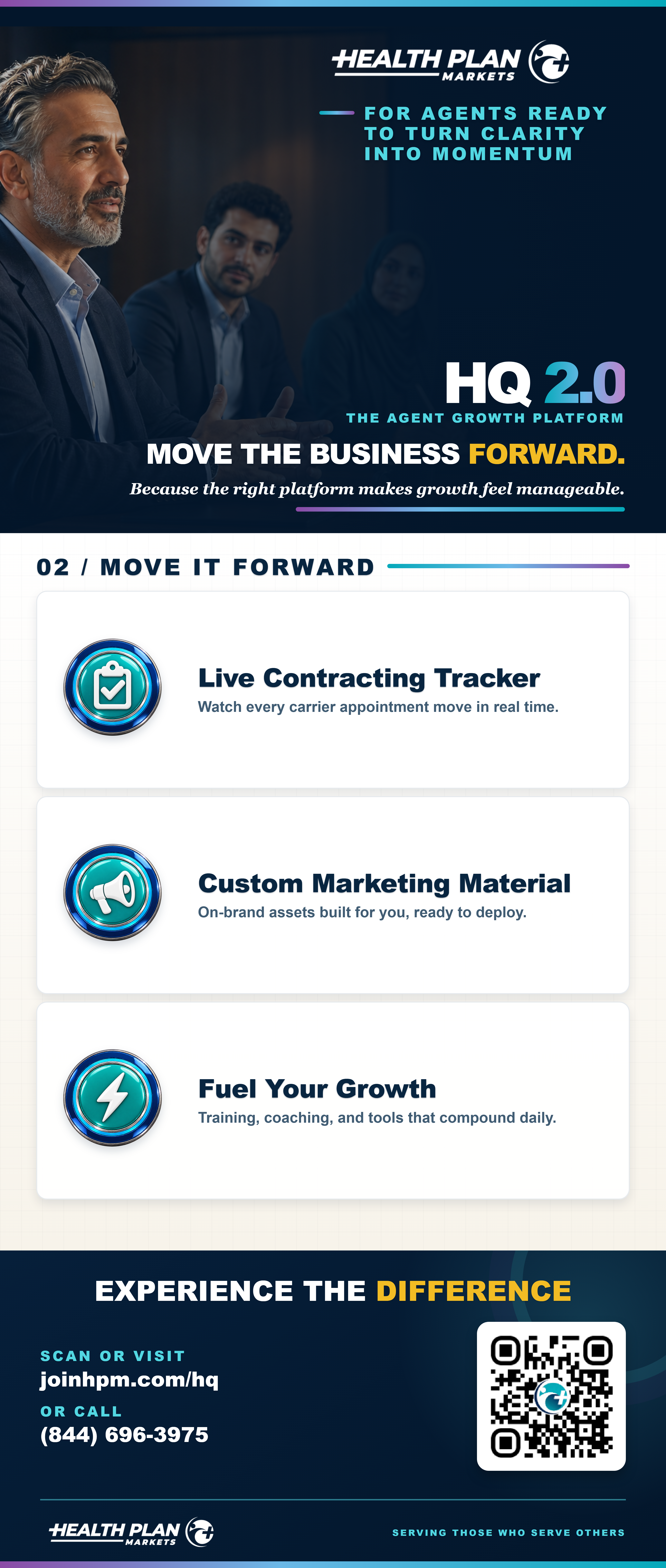 HQ 2.0 complementary Banner B focused on moving the business forward.