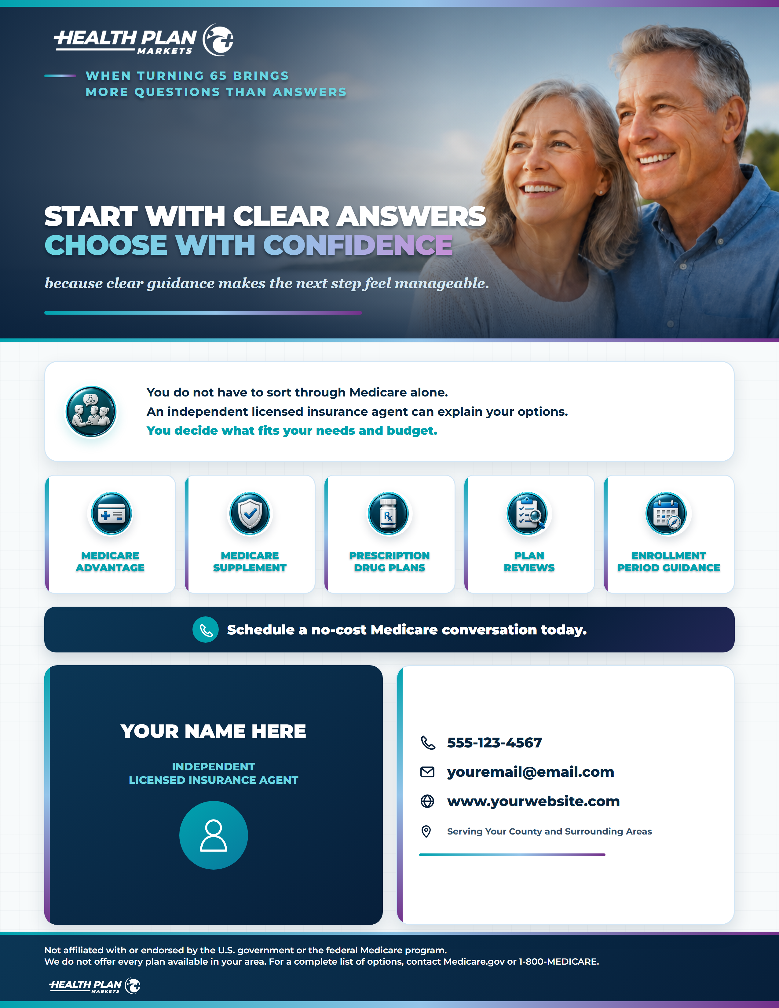 Turning 65 Medicare enrollment guidance flyer.