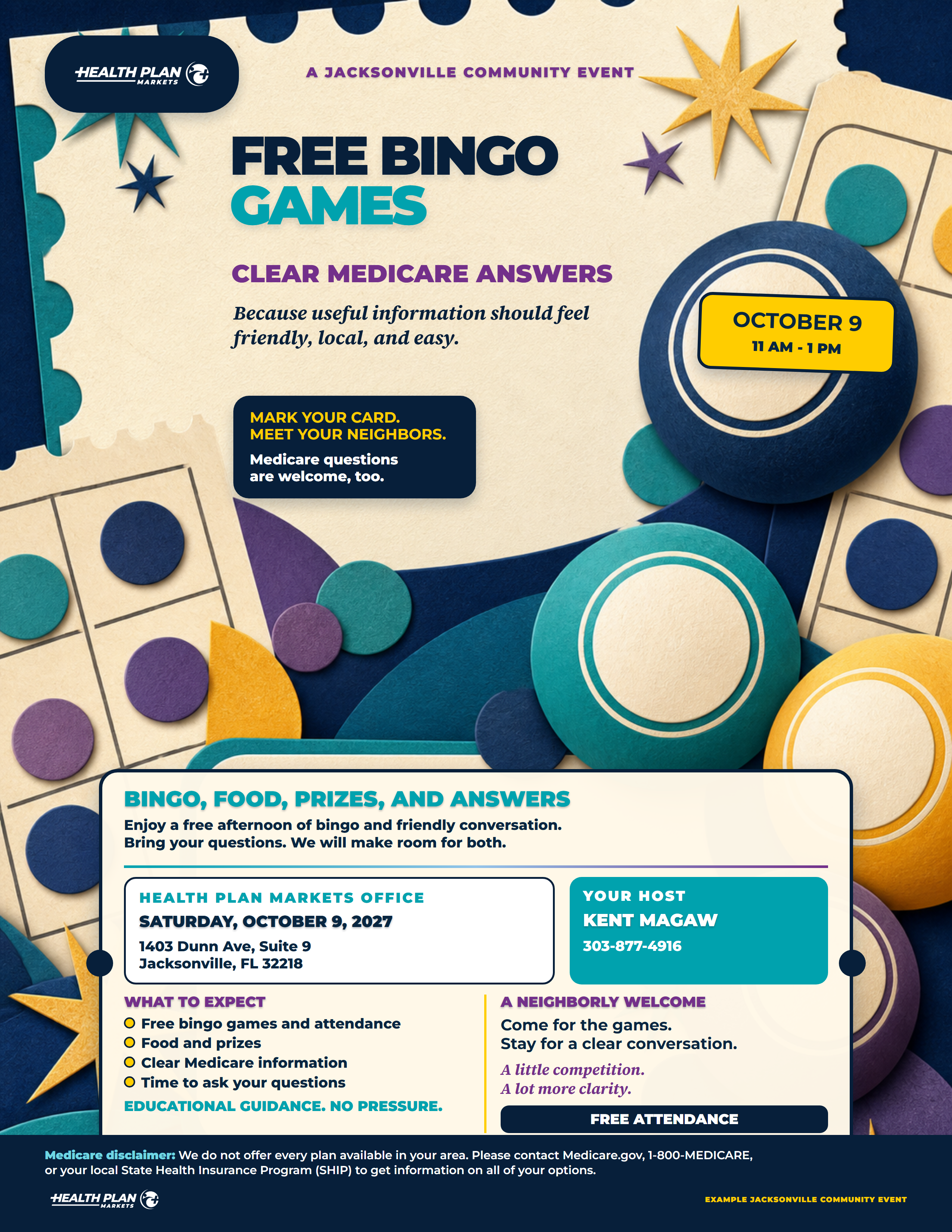 Bingo Games community event flyer, Bingo Card Pop concept.