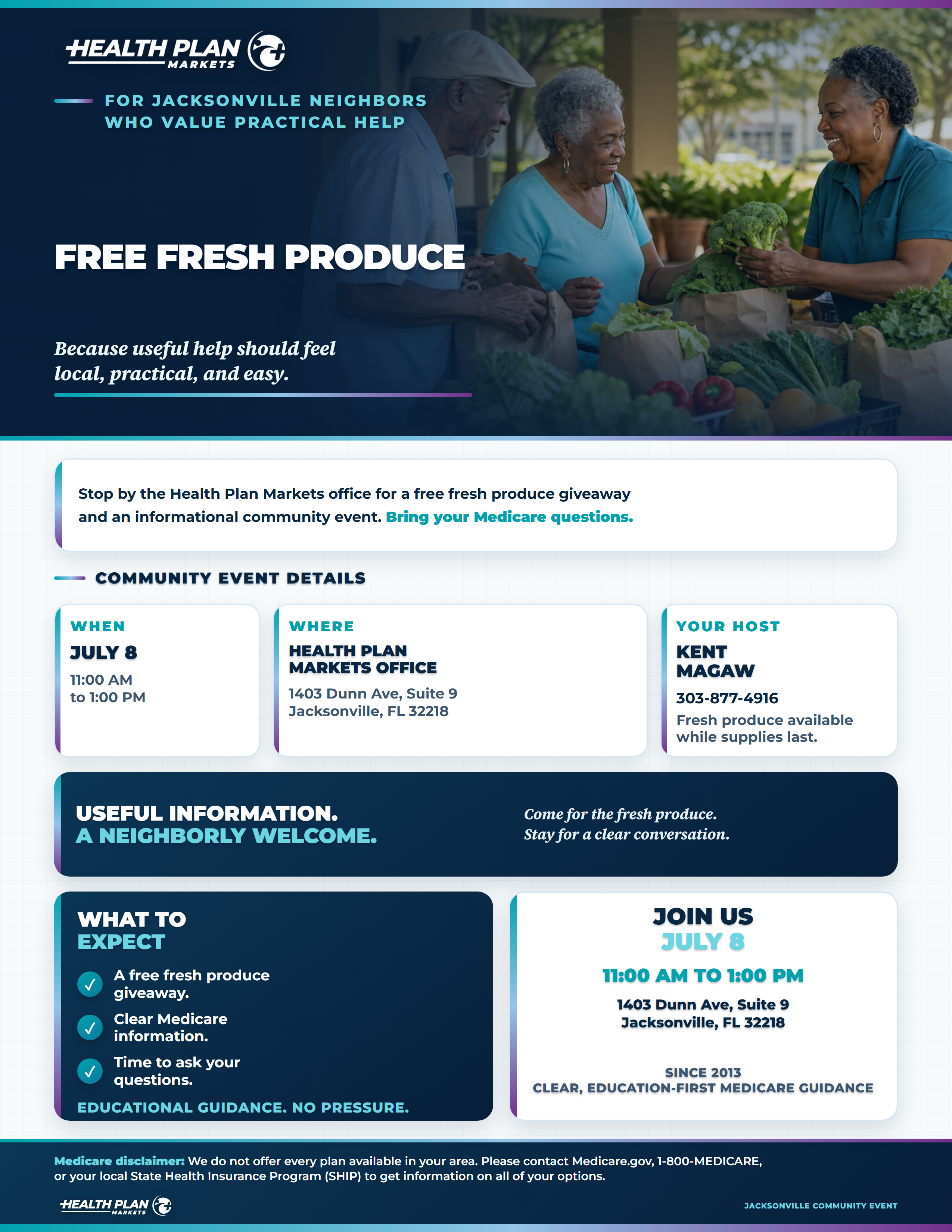 Fresh Produce Giveaway community event flyer, studio layout.