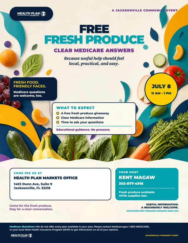 Fresh Produce Giveaway community event flyer, Produce Parade concept.