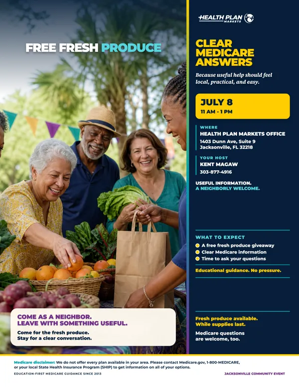 Fresh Produce Giveaway community event flyer, Neighborhood Market concept.