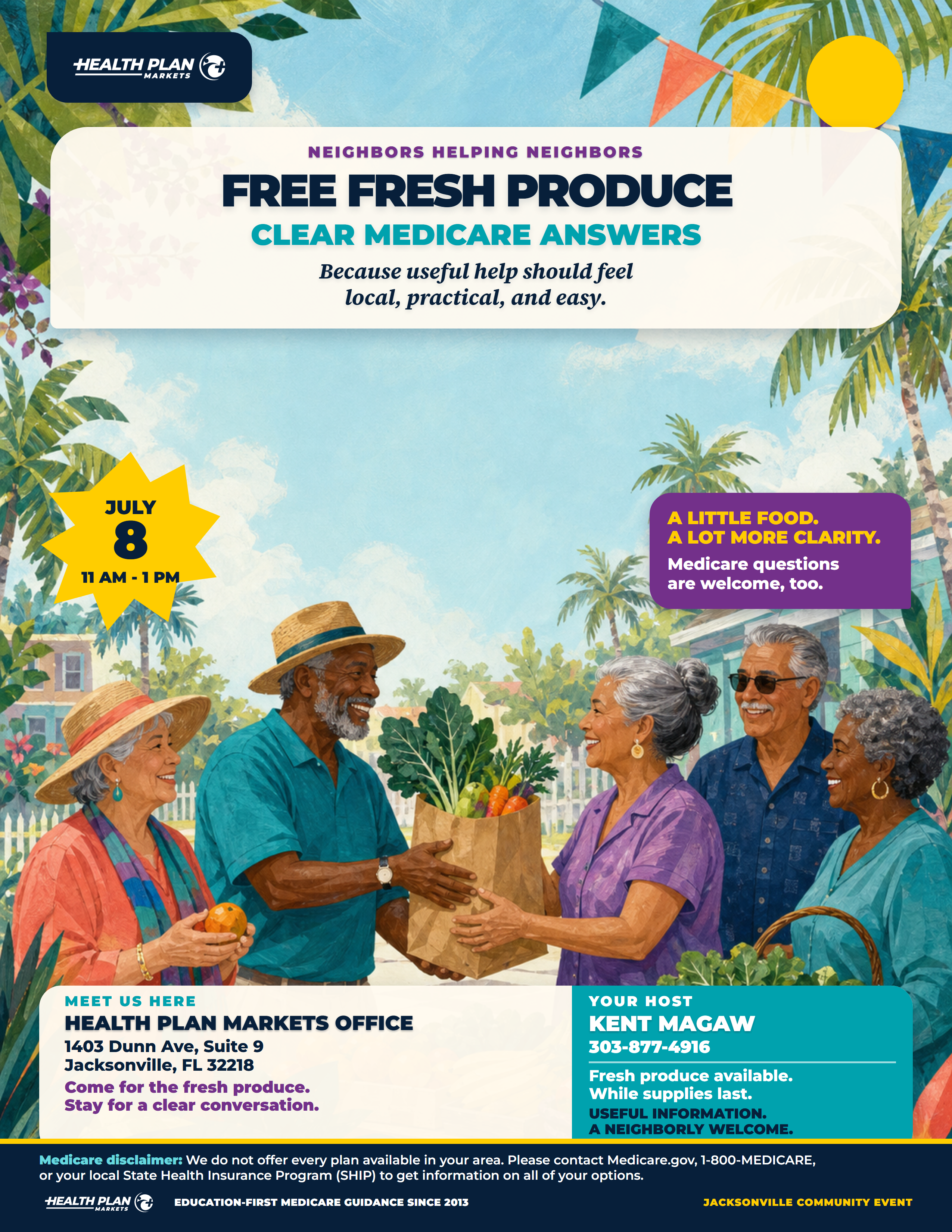 Fresh Produce Giveaway community event flyer, Community Illustration concept.