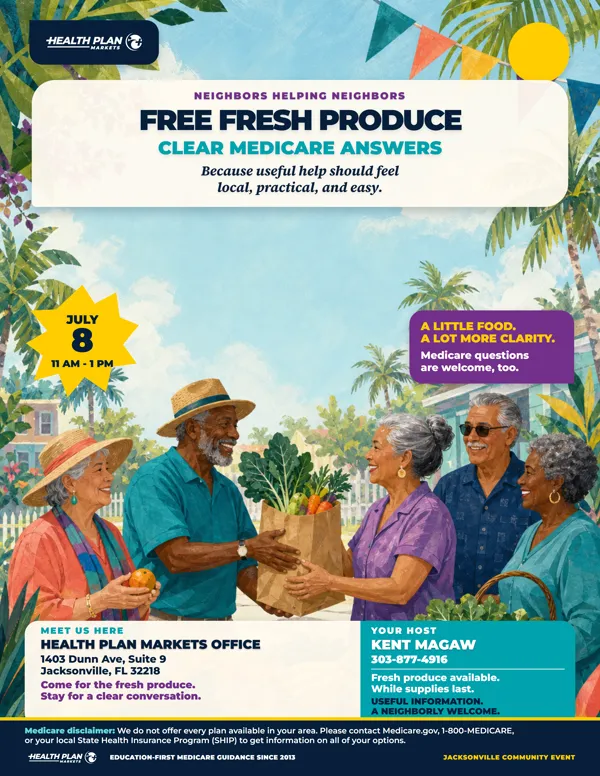 Fresh Produce Giveaway community event flyer, Community Illustration concept.