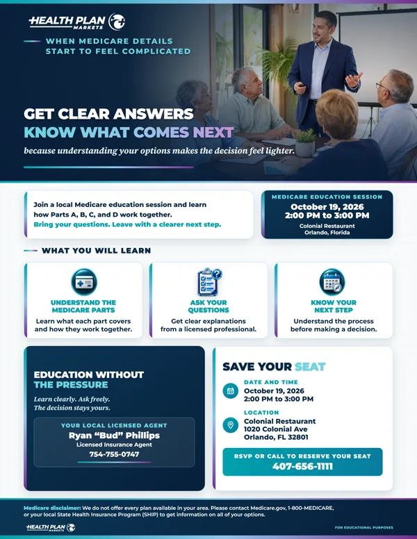 Medicare Education Seminar flyer, official HPM branded layout.