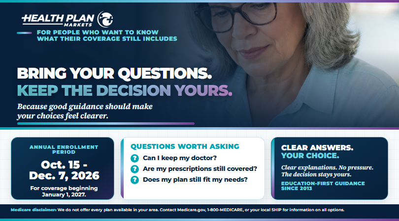 Bring Your Questions Annual Enrollment Period landscape social media creative.