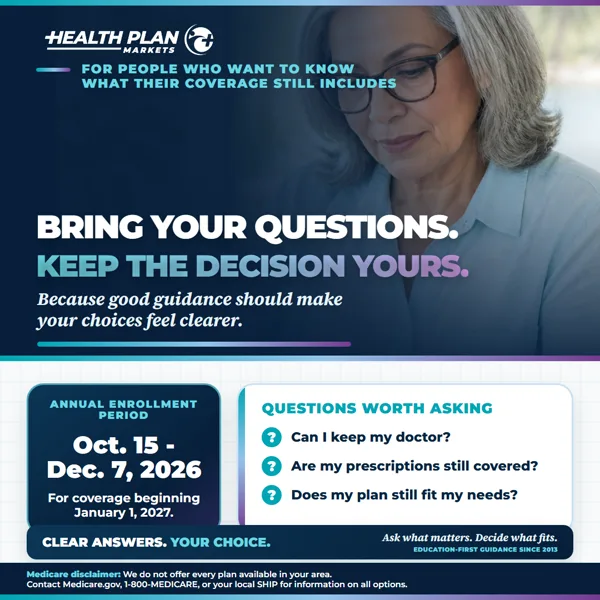 Bring Your Questions Annual Enrollment Period square social media post.