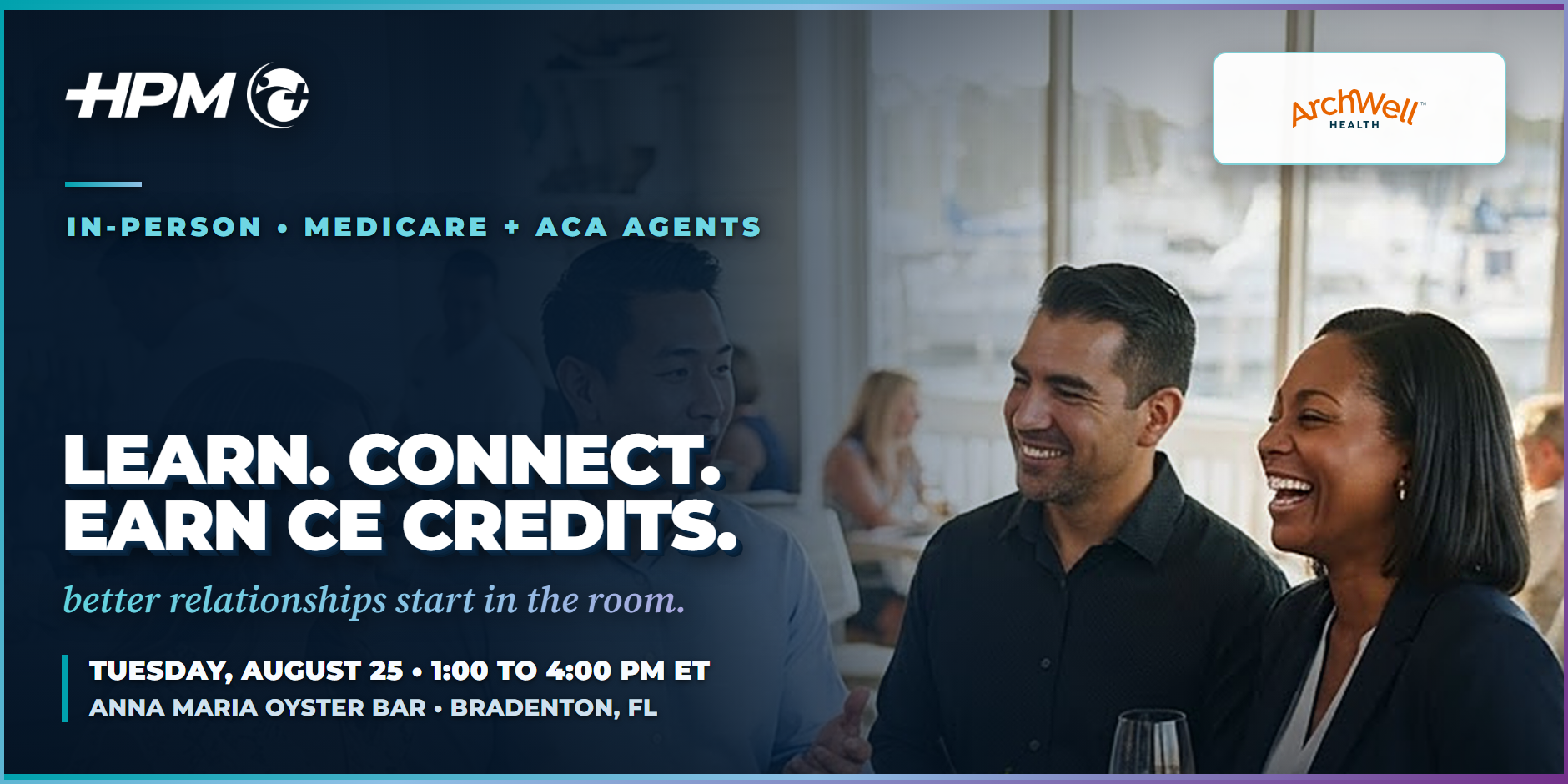 HPM x ArchWell Eventbrite cover banner for the August 25 Bradenton CE networking event