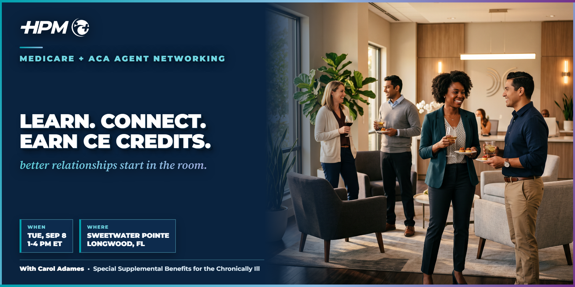 HPM x VIP Seminole Eventbrite cover banner for the September 8 Longwood CE networking event