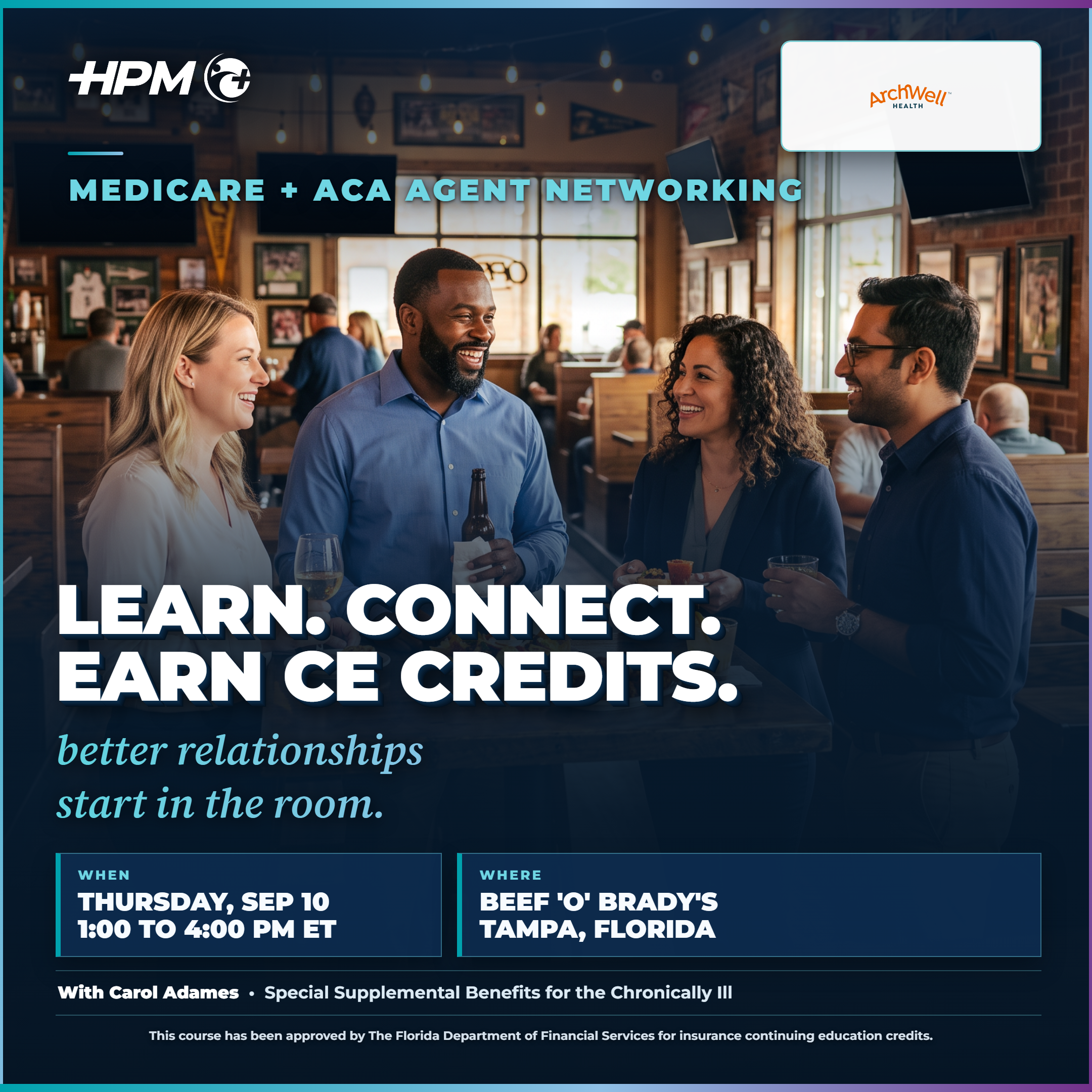 HPM x ArchWell square event graphic for the September 10 Tampa Medicare and ACA CE networking event